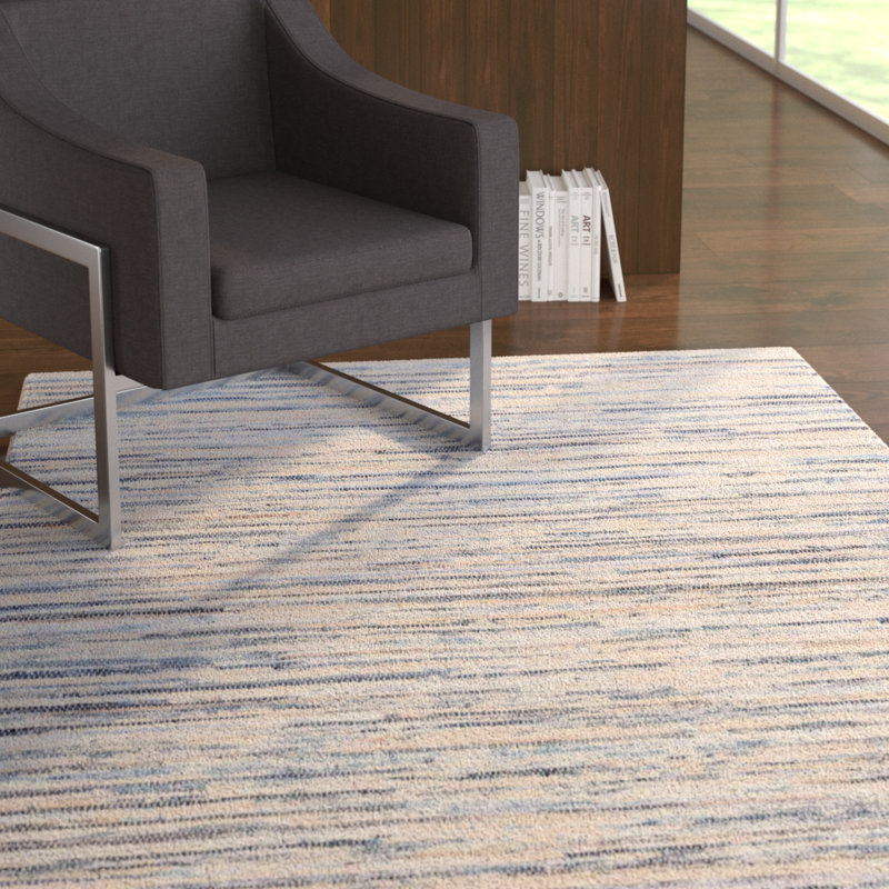 Ebern Designs Biehl Hand Loomed Cotton Blue/Beige Area Rug & Reviews